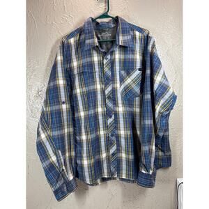 Eddie‎ Bauer Travel Nylon Outdoor Hiking Vent Plaid Blue Button Down Shirt Large